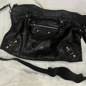 PREOWNED Balenciaga Le City Bag Medium Black/Silver Leather with Custom Strap